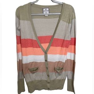 PROOF EXCELLENCE Pink Tan and White Striped Button Up Cardigan Size Large
